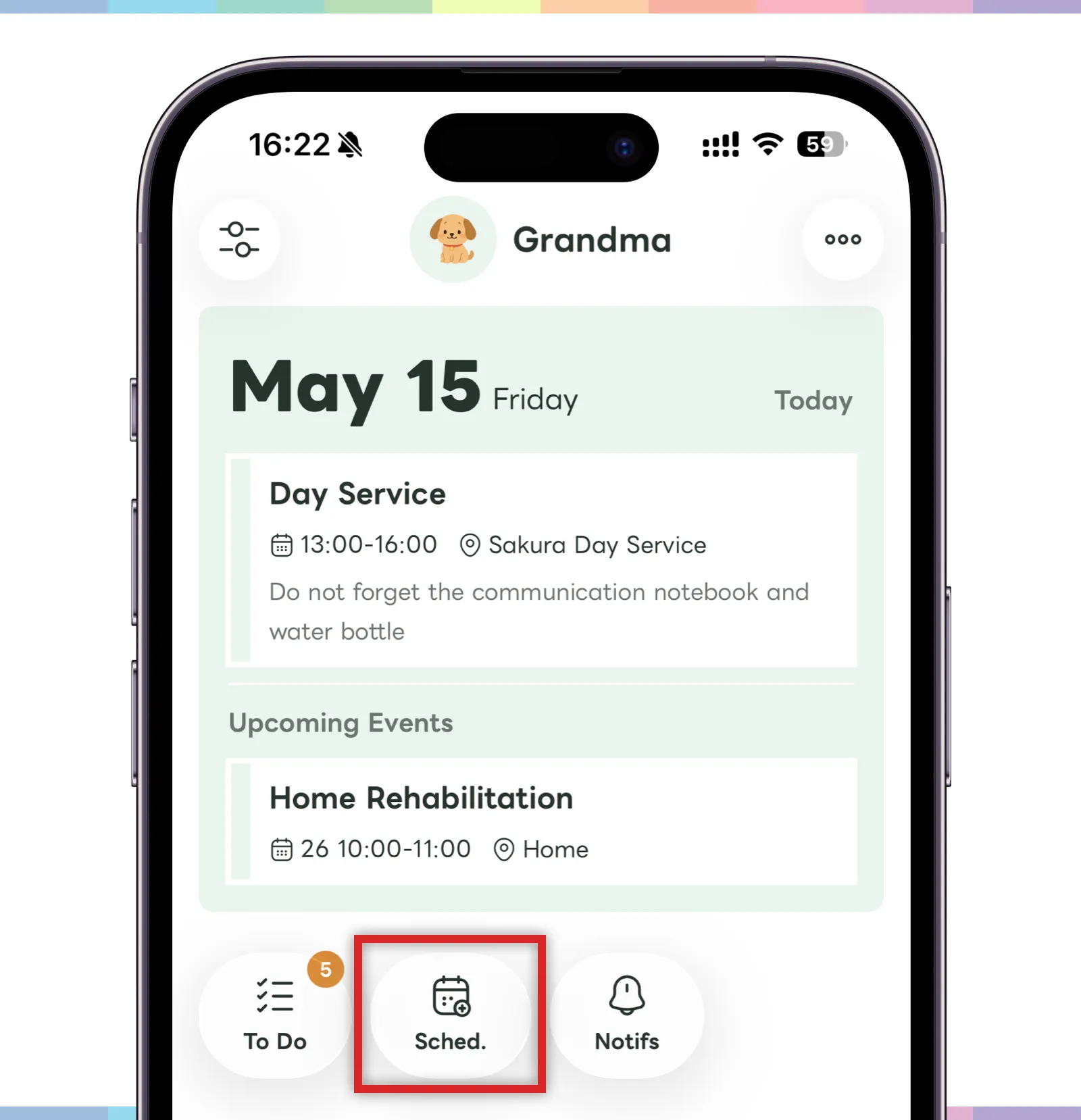 Schedule add button on the home screen