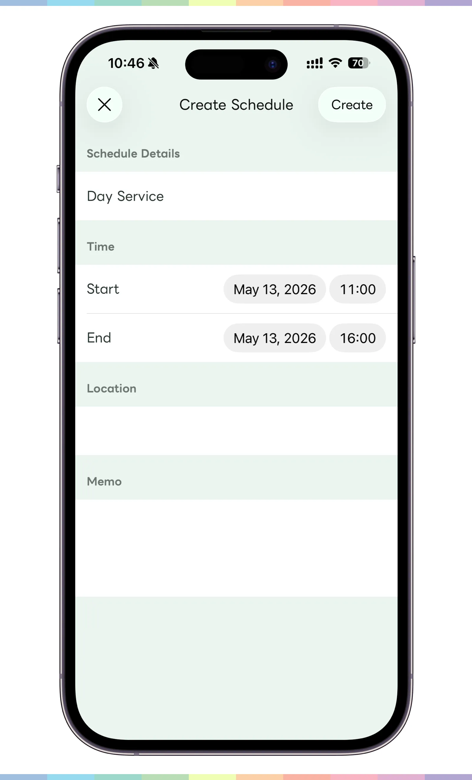 Schedule registration screen