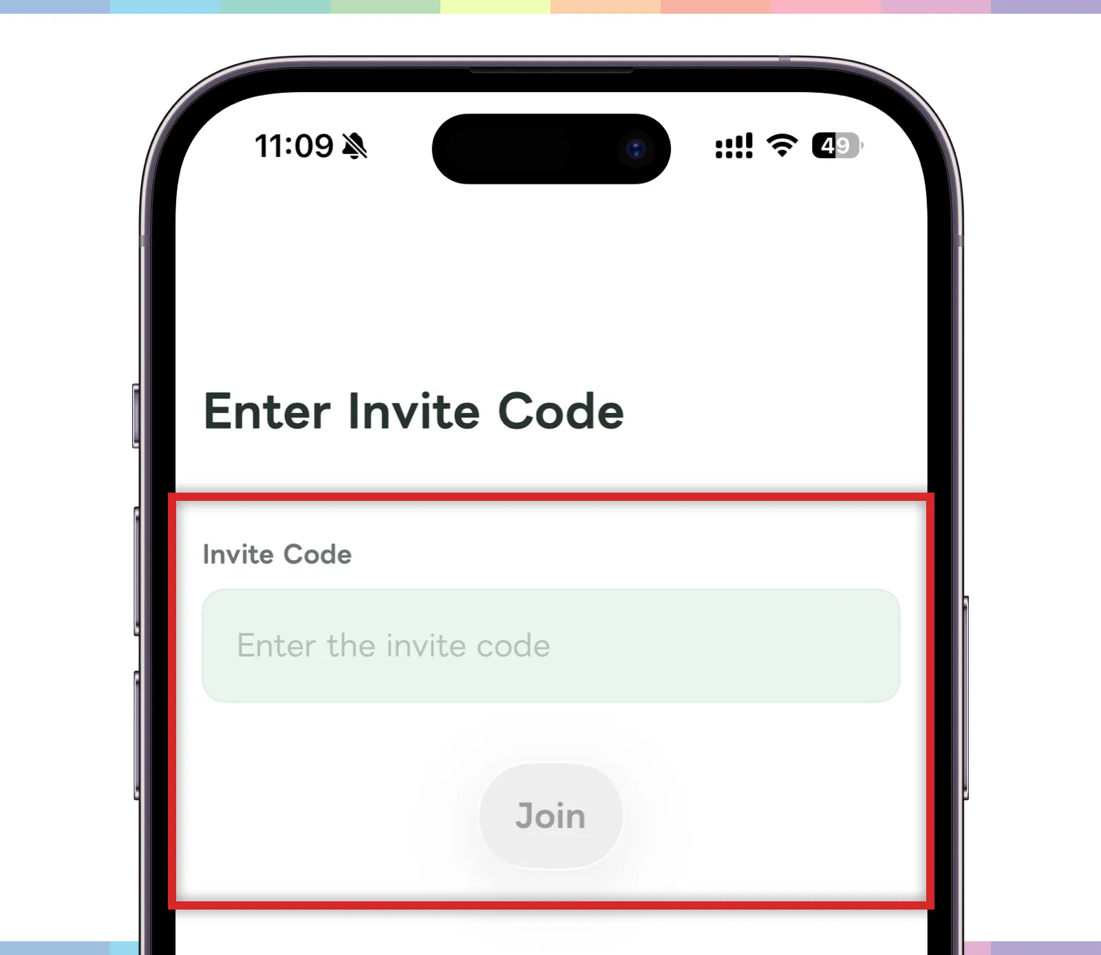 Invitation code screen