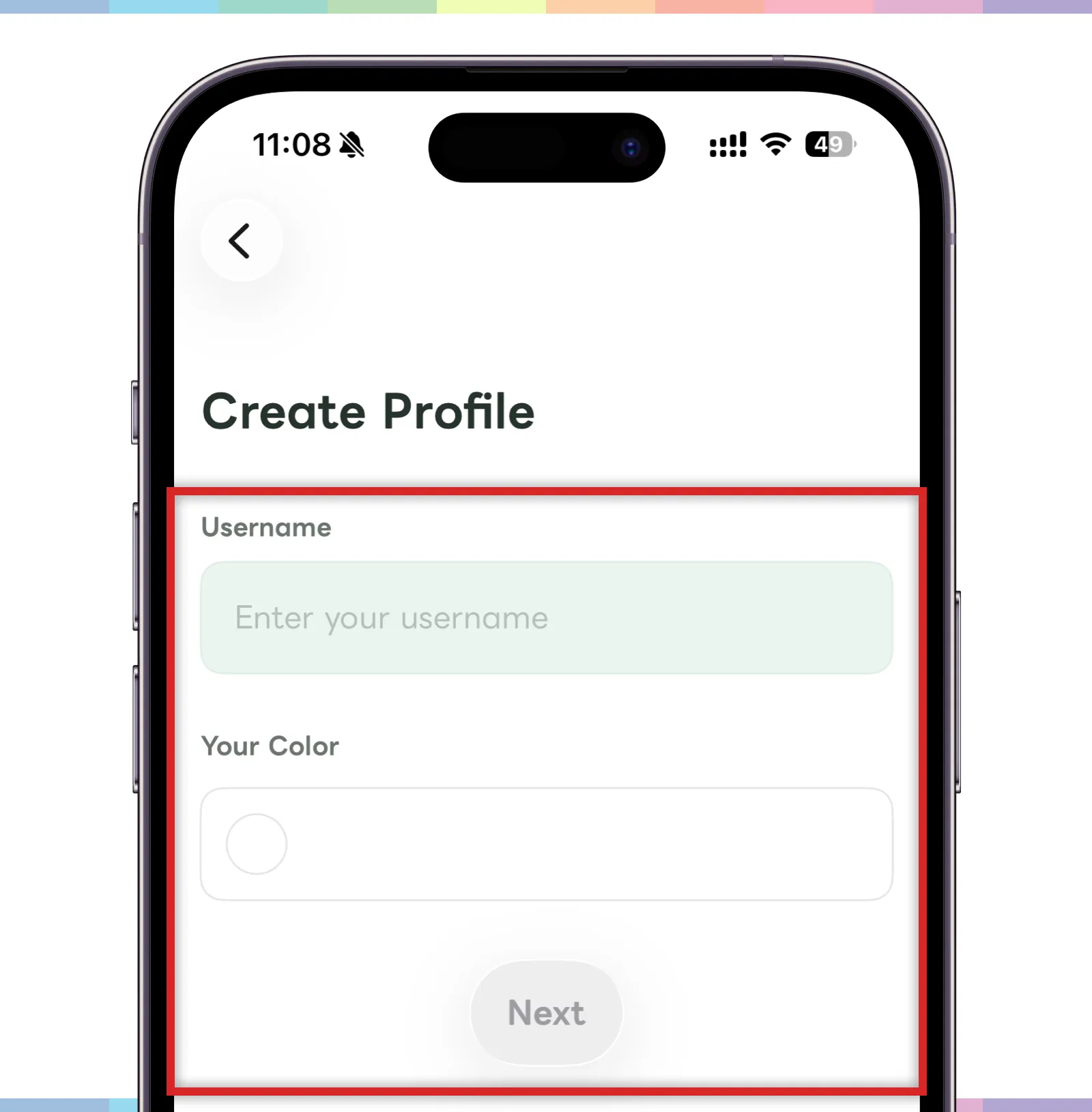 Create profile screen