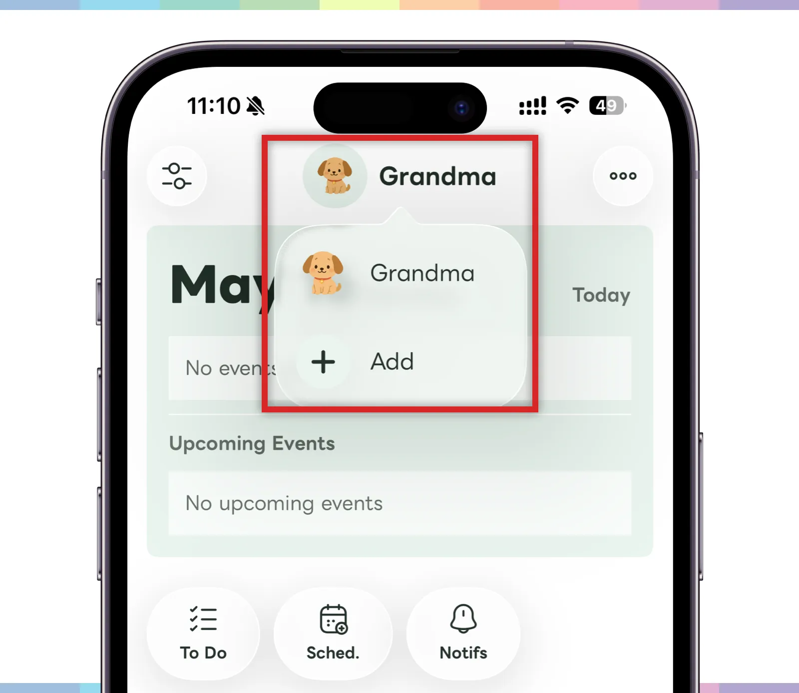 Menu for adding another person from the home screen