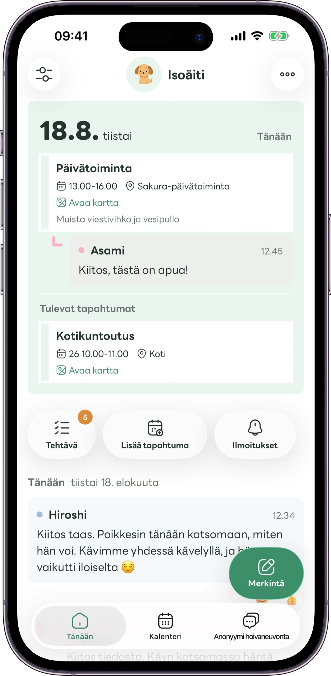 Carezin aloitusnäkymän mallikuva
