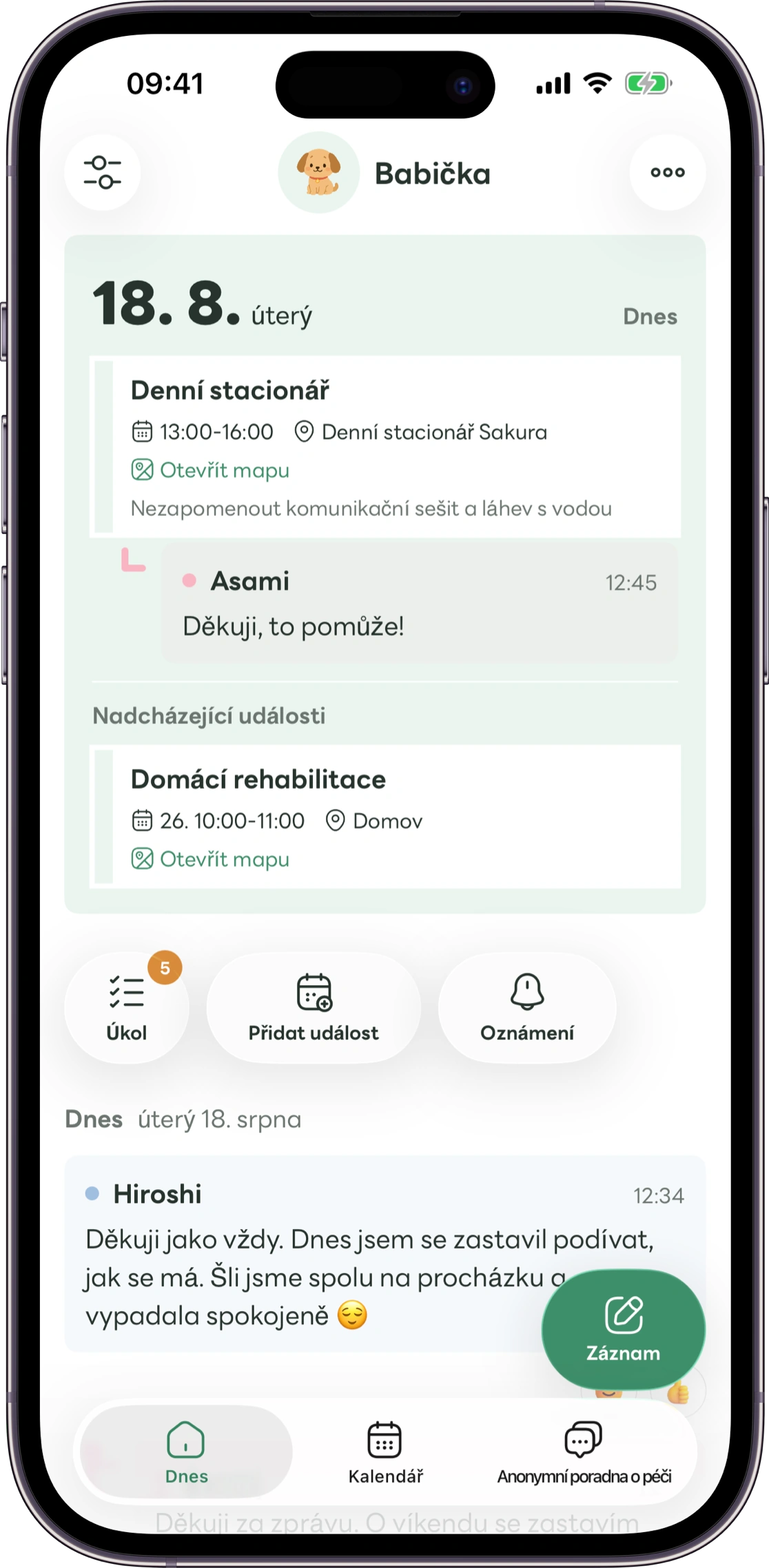 Ukázka domovské obrazovky Carez