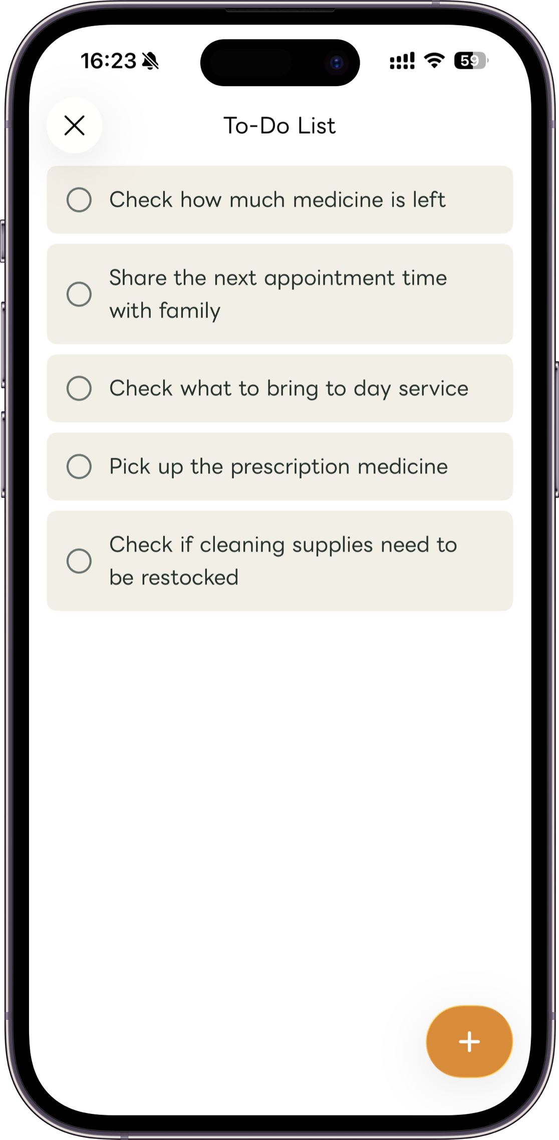 Carez shared task screen mockup
