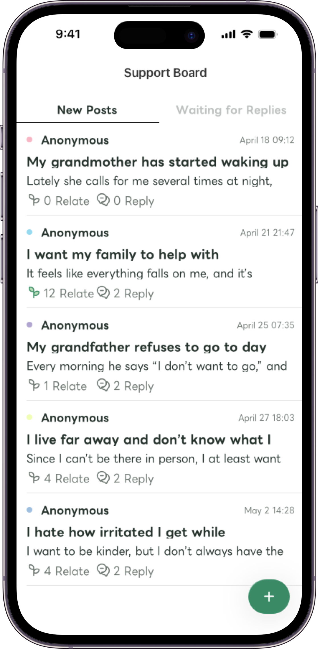Carez anonymous question screen mockup