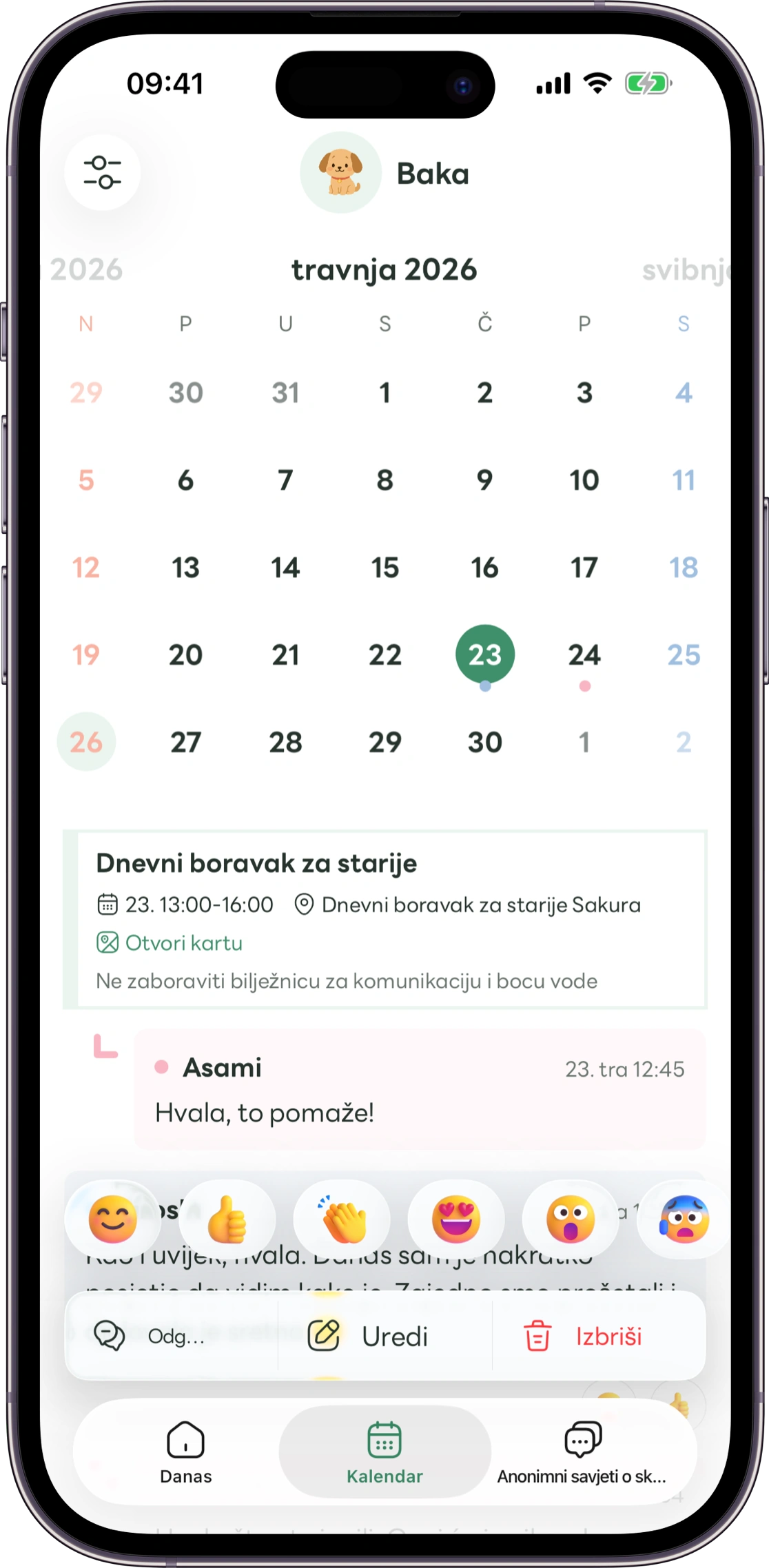 Prikaz zaslona reakcija u Carezu