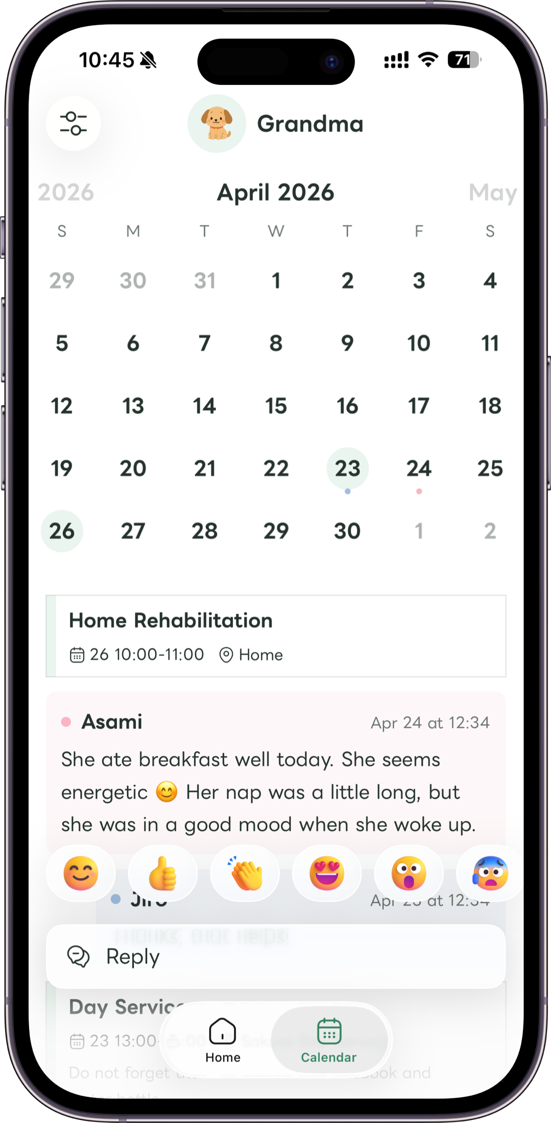 Carez reaction screen mockup