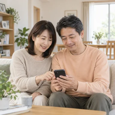 自宅でスマホを確認するご家族のイメージ